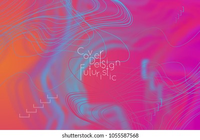 Abstract banner template with blurred curvy lines and geometric shapes. Poster with gradient neon colored  lines like tangled threads. Bright colorful shapes with marble texture.