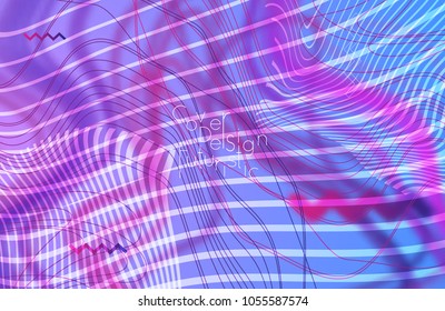 Abstract banner template with blurred curvy lines and geometric shapes. Poster with gradient neon colored  lines like tangled threads. Bright colorful shapes with marble texture.