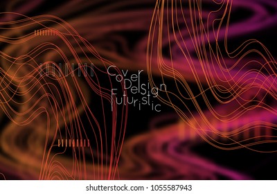 Abstract banner template with blurred curvy lines and geometric shapes. Poster with gradient neon colored  lines like tangled threads. Bright colorful shapes with marble texture.