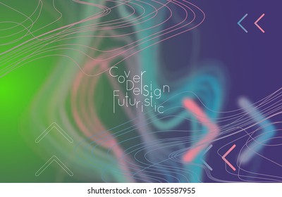Abstract banner template with blurred curvy lines and geometric shapes. Poster with gradient neon colored  lines like tangled threads. Bright colorful shapes with marble texture.