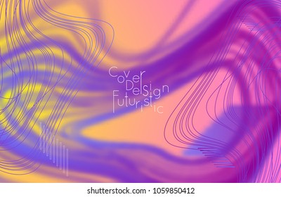 Abstract banner template with blurred curvy lines and geometric shapes. Poster with gradient neon colored  lines like tangled threads. Bright colorful shapes with marble texture.
