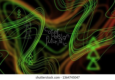 Abstract banner template with blurred curvy lines and geometric shapes. Poster with gradient neon colored  lines like tangled threads. Bright colorful shapes with marble texture.