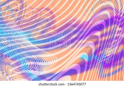 Abstract banner template with blurred curvy lines and geometric shapes. Poster with gradient neon colored  lines like tangled threads. Bright colorful shapes with marble texture.