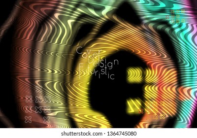 Abstract banner template with blurred curvy lines and geometric shapes. Poster with gradient neon colored  lines like tangled threads. Bright colorful shapes with marble texture.