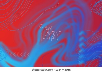 Abstract banner template with blurred curvy lines and geometric shapes. Poster with gradient neon colored  lines like tangled threads. Bright colorful shapes with marble texture.