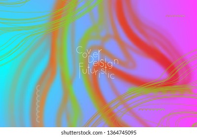 Abstract banner template with blurred curvy lines and geometric shapes. Poster with gradient neon colored  lines like tangled threads. Bright colorful shapes with marble texture.