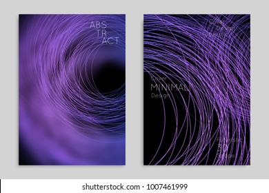 Abstract banner template with blurred geometric shapes. Poster with gradient neon colored  lines like tangled threads. Bright colorful fluid shapes on black background.