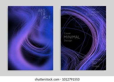 Abstract banner template with blurred geometric shapes. Poster with gradient neon colored  lines like tangled threads. Bright colorful fluid shapes on black background.