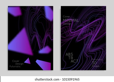 Abstract banner template with blurred geometric shapes. Poster with gradient neon colored  lines like tangled threads. Bright colorful fluid shapes on black background.