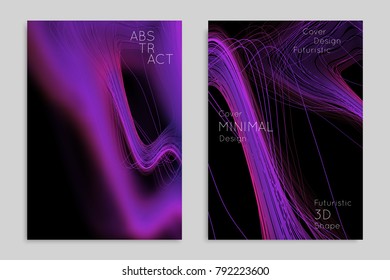 Abstract banner template with blurred geometric shapes. Poster with gradient neon colored  lines like tangled threads. Bright colorful fluid shapes on black background.