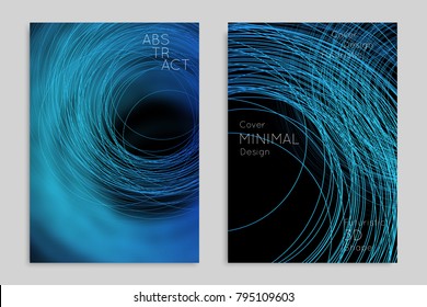 Abstract banner template with blurred geometric shapes. Poster with gradient neon colored  lines like tangled threads. Bright colorful fluid shapes on black background.