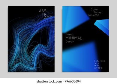 Abstract banner template with blurred geometric shapes. Poster with gradient neon colored  lines like tangled threads. Bright colorful fluid shapes on black background.