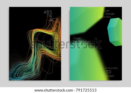 Abstract banner template with blurred geometric shapes. Poster with gradient neon colored  lines like tangled threads. Bright colorful fluid shapes on black background.