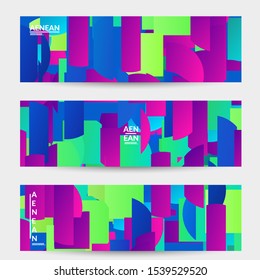 Abstract banner template with bright colored random stripes. Dynamic modern design with scattered gradient geometric shapes. Simple colorful futuristic elements. Sport music social media layout.