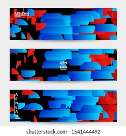 Abstract banner template with bright colored random stripes. Dynamic modern design with scattered gradient geometric shapes. Simple colorful futuristic elements. Sport music social media layout.