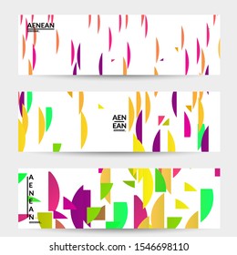 Abstract banner template with bright colored random stripes. Dynamic modern design with scattered gradient geometric shapes. Simple colorful futuristic elements. Sport music social media layout.