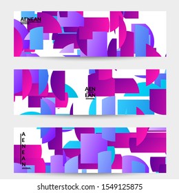 Abstract banner template with bright colored random stripes. Dynamic modern design with scattered gradient geometric shapes. Simple colorful futuristic elements. Sport music social media layout.