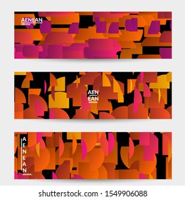 Abstract banner template with bright colored random stripes. Dynamic modern design with scattered gradient geometric shapes. Simple colorful futuristic elements. Sport music social media layout.