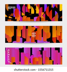 Abstract banner template with bright colored random stripes. Dynamic modern design with scattered gradient geometric shapes. Simple colorful futuristic elements. Sport music social media layout.