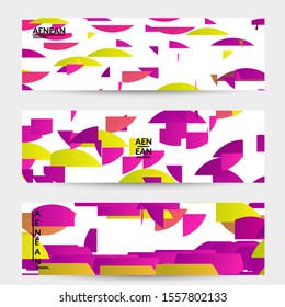 Abstract banner template with bright colored random stripes. Dynamic modern design with scattered gradient geometric shapes. Simple colorful futuristic elements. Sport music social media layout.