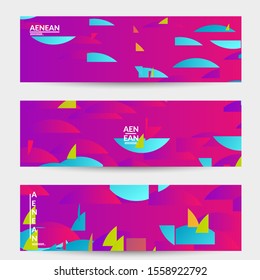 Abstract banner template with bright colored random stripes. Dynamic modern design with scattered gradient geometric shapes. Simple colorful futuristic elements. Sport music social media layout.