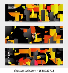 Abstract banner template with bright colored random stripes. Dynamic modern design with scattered gradient geometric shapes. Simple colorful futuristic elements. Sport music social media layout.