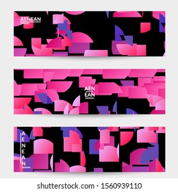 Abstract banner template with bright colored random stripes. Dynamic modern design with scattered gradient geometric shapes. Simple colorful futuristic elements. Sport music social media layout.