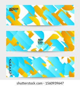 Abstract banner template with bright colored random stripes. Dynamic modern design with scattered gradient geometric shapes. Simple colorful futuristic elements. Sport music social media layout.