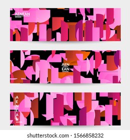 Abstract banner template with bright colored random stripes. Dynamic modern design with scattered gradient geometric shapes. Simple colorful futuristic elements. Sport music social media layout.