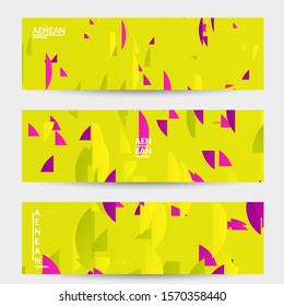 Abstract banner template with bright colored random stripes. Dynamic modern design with scattered gradient geometric shapes. Simple colorful futuristic elements. Sport music social media layout.