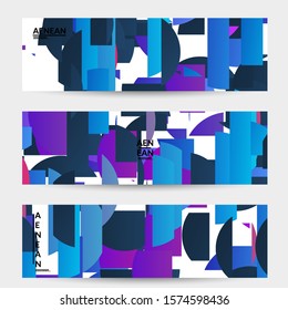 Abstract banner template with bright colored random stripes. Dynamic modern design with scattered gradient geometric shapes. Simple colorful futuristic elements. Sport music social media layout.