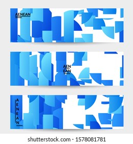 Abstract banner template with bright colored random stripes. Dynamic modern design with scattered gradient geometric shapes. Simple colorful futuristic elements. Sport music social media layout.