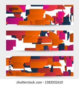 Abstract banner template with bright colored random stripes. Dynamic modern design with scattered gradient geometric shapes. Simple colorful futuristic elements. Sport music social media layout.