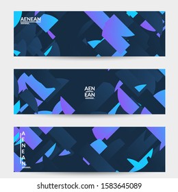 Abstract banner template with bright colored random stripes. Dynamic modern design with scattered gradient geometric shapes. Simple colorful futuristic elements. Sport music social media layout.