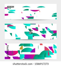 Abstract banner template with bright colored random stripes. Dynamic modern design with scattered gradient geometric shapes. Simple colorful futuristic elements. Sport music social media layout.