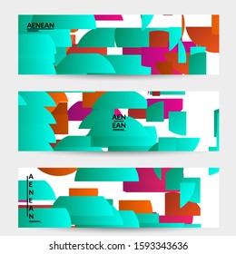 Abstract banner template with bright colored random stripes. Dynamic modern design with scattered gradient geometric shapes. Simple colorful futuristic elements. Sport music social media layout.