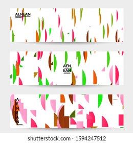 Abstract banner template with bright colored random stripes. Dynamic modern design with scattered gradient geometric shapes. Simple colorful futuristic elements. Sport music social media layout.