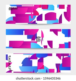 Abstract banner template with bright colored random stripes. Dynamic modern design with scattered gradient geometric shapes. Simple colorful futuristic elements. Sport music social media layout.