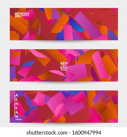 Abstract banner template with bright colored random stripes. Dynamic modern design with scattered gradient geometric shapes. Simple colorful futuristic elements. Sport music social media layout.