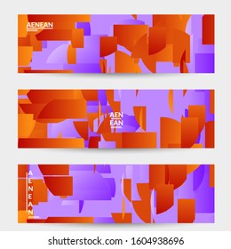 Abstract banner template with bright colored random stripes. Dynamic modern design with scattered gradient geometric shapes. Simple colorful futuristic elements. Sport music social media layout.