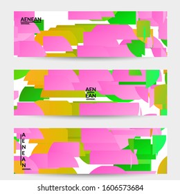 Abstract banner template with bright colored random stripes. Dynamic modern design with scattered gradient geometric shapes. Simple colorful futuristic elements. Sport music social media layout.