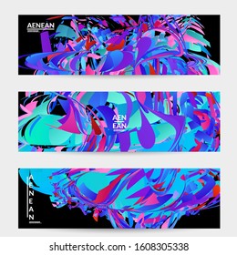 Abstract banner template with bright colored random small particle explosion. Sport music social media layout. Optical art dynamic background with outer space motion. Futuristic vector.