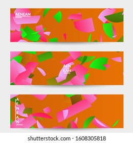 Abstract banner template with bright colored random stripes. Dynamic modern design with scattered gradient geometric shapes. Simple colorful futuristic elements. Sport music social media layout.
