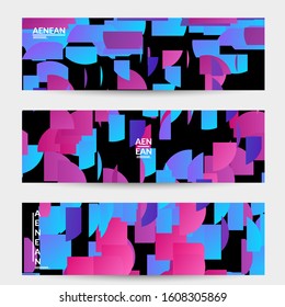 Abstract banner template with bright colored random stripes. Dynamic modern design with scattered gradient geometric shapes. Simple colorful futuristic elements. Sport music social media layout.