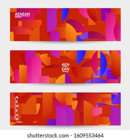 Abstract banner template with bright colored random stripes. Dynamic modern design with scattered gradient geometric shapes. Simple colorful futuristic elements. Sport music social media layout.