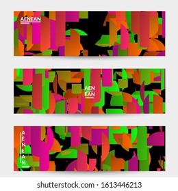 Abstract banner template with bright colored random stripes. Dynamic modern design with scattered gradient geometric shapes. Simple colorful futuristic elements. Sport music social media layout.