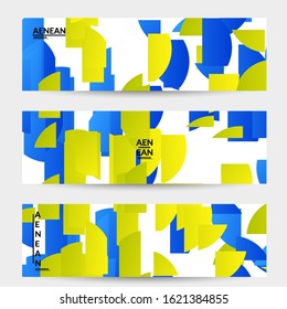 Abstract banner template with bright colored random stripes. Dynamic modern design with scattered gradient geometric shapes. Simple colorful futuristic elements. Sport music social media layout.