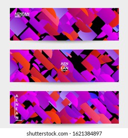Abstract banner template with bright colored random stripes. Dynamic modern design with scattered gradient geometric shapes. Simple colorful futuristic elements. Sport music social media layout.