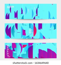 Abstract banner template with bright colored random stripes. Dynamic modern design with scattered gradient geometric shapes. Simple colorful futuristic elements. Sport music social media layout.