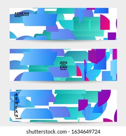 Abstract banner template with bright colored random stripes. Dynamic modern design with scattered gradient geometric shapes. Simple colorful futuristic elements. Sport music social media layout.